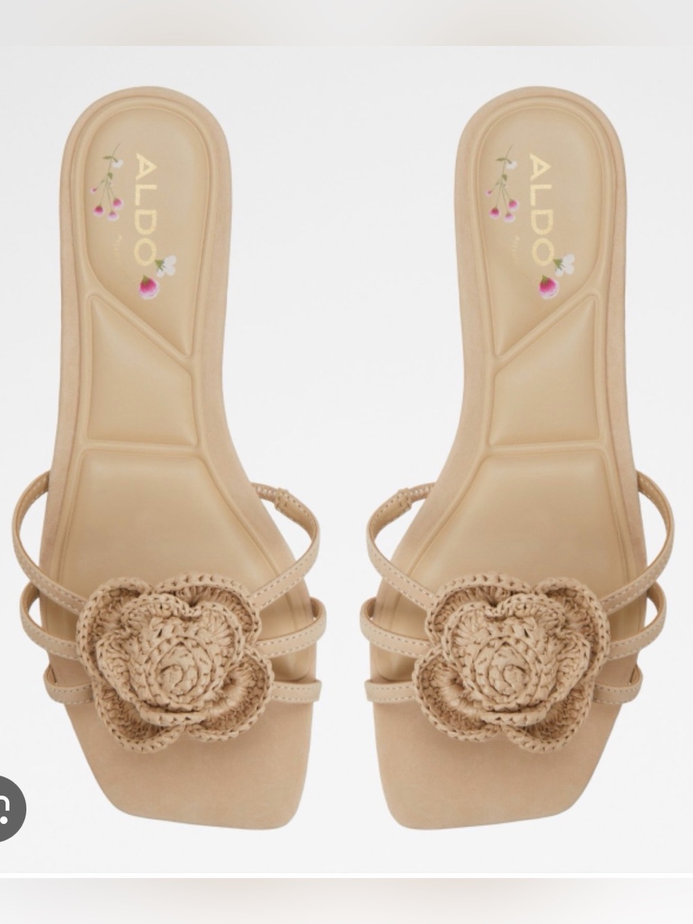 Aldo Wildbloom Crochet Flat Sandals size 10M Beige Flower Boho Slide Shoes